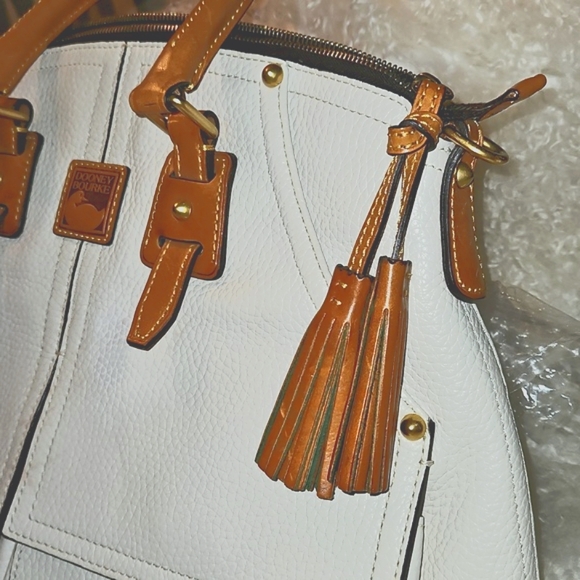 Dooney & Bourke  Florentine Clayton Tan and White Wth Tassels - Picture 5 of 15